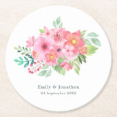 Rosa Aquarellfarben Blumenbezeichnungen Datum Hoch Runder Pappuntersetzer (Vorderseite)