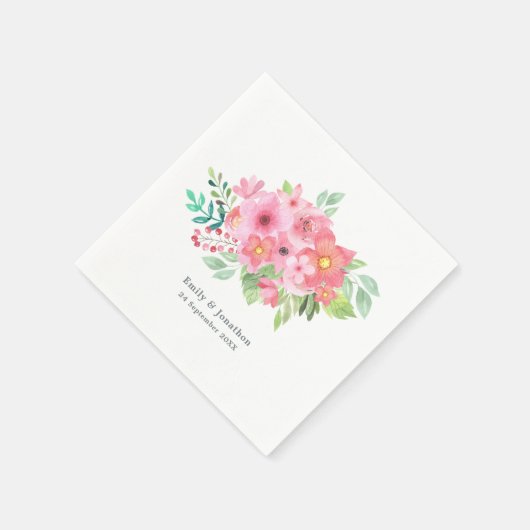 Rosa Aquarellfarben Blumenbezeichnungen Datum Hoch Serviette (Ecke)