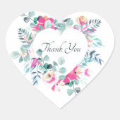 Rosa Aquarellfarben Blumenherz Danke Herzklopfen Herz-Aufkleber (Vorderseite)