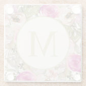 Rosa Aquarellfarben Blumenmatte Grüne Blätter Mono Glasuntersetzer (Rückseite)