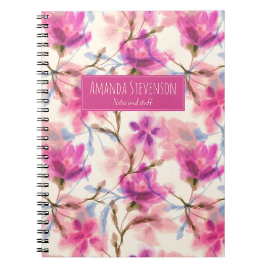 Rosa Aquarellfarben Blumenmuster Notebook Notizblock (Vorderseite)