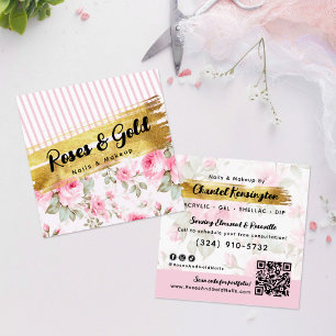 Rosa Aquarellfarben Blütenfarben Gold Shabby QR Co Quadratische Visitenkarte