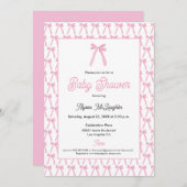 Rosa Aquarellfarben Bugband Babydusche Einladung (Vorne/Hinten)