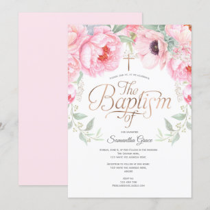Rosa Aquarellfarben, Elegant, Taufe für Mädchen Einladung