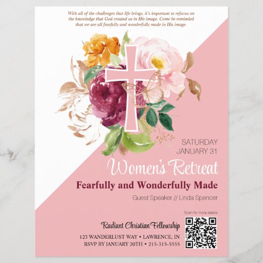 Rosa Aquarellfarben Floral Frauenkirche Flyer (Vorne)