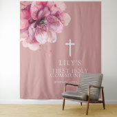 Rosa Aquarellfarben Floral Heiliger Kommunion Hint Wandteppich (Beispiel)