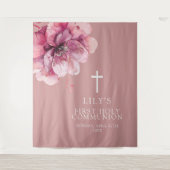 Rosa Aquarellfarben Floral Heiliger Kommunion Hint Wandteppich (Vorderseite)