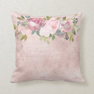 Rosa Aquarellfarben Florale in erdrücktem Rosa Kissen