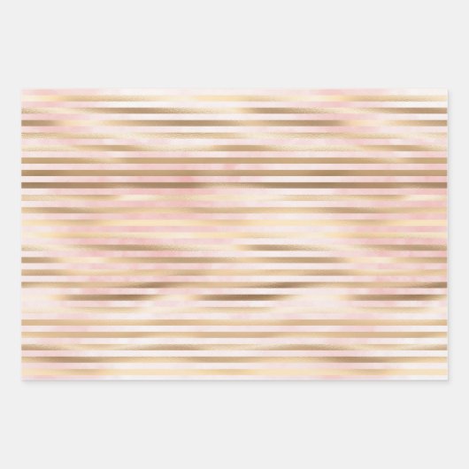 Rosa Aquarellfarben Gold Glam Streifen Geschenkpapier Set (Vorderseite)