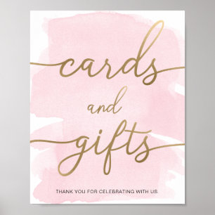 Rosa Aquarellfarben Gold-Karten und Geschenke-Zeic Poster