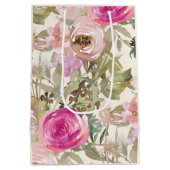 Rosa Aquarellfarben Grüne Blätter Creme Mittlere Geschenktüte (Rückseite)