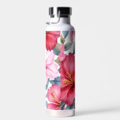 Rosa Aquarellfarben Hibiskus Blume Trinkflasche (Rechts)