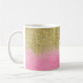 Rosa Aquarellfarben Imitate Gold Glitzer Monogram Kaffeetasse (Links)