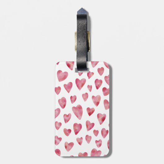Rosa Aquarellfarben Liebe Herz Mongram Honeymoon Gepäckanhänger (Rückseite vertikal)