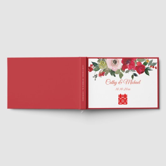 Rosa Aquarellfarben Moderne Chinesische Hochzeit Gästebuch (Voll)
