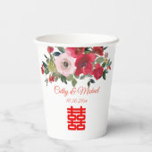 Rosa Aquarellfarben Moderne Chinesische Hochzeit Pappbecher (Rückseite)