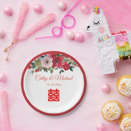 Rosa Aquarellfarben Moderne Chinesische Hochzeit Pappteller (Party)