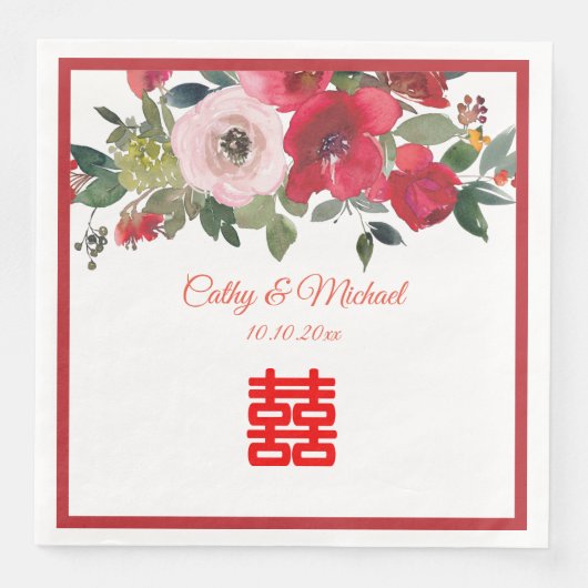 Rosa Aquarellfarben Moderne Chinesische Hochzeit Serviette (Vorderseite)