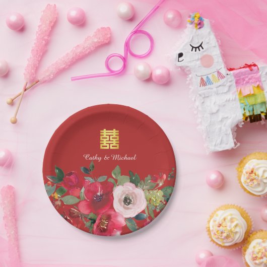 Rosa Aquarellfarben Moderne Doppelglücklichkeit Pappteller (Party)