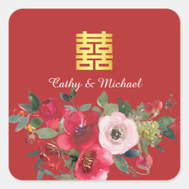 Rosa Aquarellfarben Moderne Doppelglücklichkeit Quadratischer Aufkleber