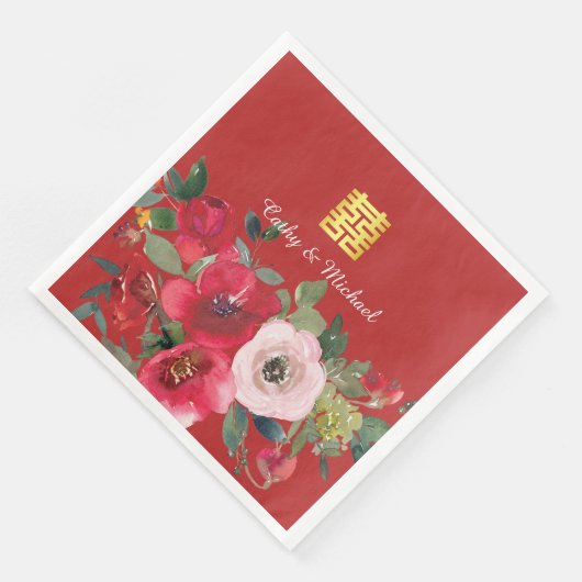 Rosa Aquarellfarben Moderne Doppelglücklichkeit Serviette (Ecke)