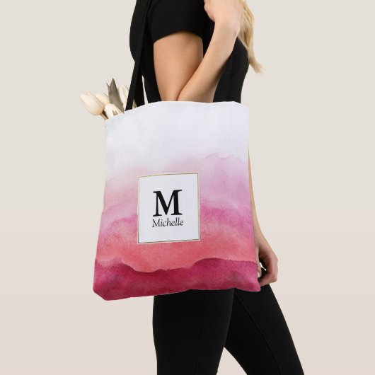 Rosa Aquarellfarben Monogramm Totbeutel Tasche (Von Nahem)
