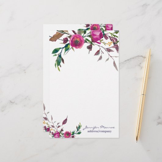 Rosa Aquarellfarben personalisiert Briefpapier (Vorderseite/Rückseite Beispiel)