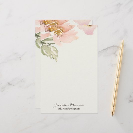 Rosa Aquarellfarben personalisierte Blume Briefpapier (Vorderseite/Rückseite Beispiel)