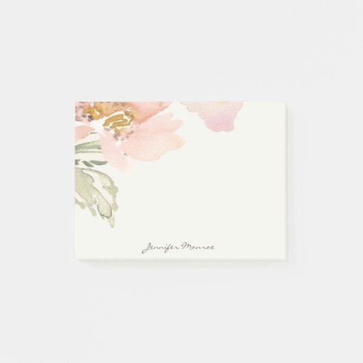Rosa Aquarellfarben personalisierte Blume Post-it Klebezettel (Vorderseite)
