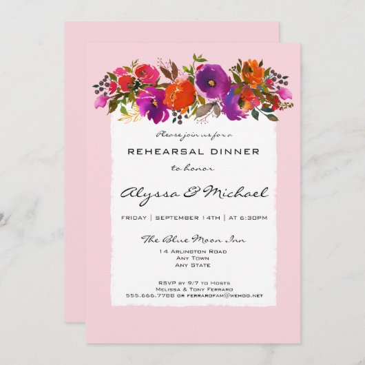 Rosa Aquarellfarben Probe Abendessen Einladung (Vorne/Hinten)