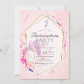 Rosa Aquarellfarben Quinceñera Einladung (Vorderseite)