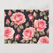 Rosa Aquarellfarben-Rose auf schwarzem Hintergrund Postkarte (Vorderseite)