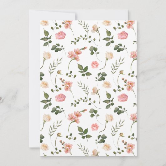 Rosa Aquarellfarben Rose Blumenkranz Einladung (Rückseite)