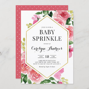 Rosa Aquarellfarben Rose Blumenrahmen Baby Sprinkl Einladung