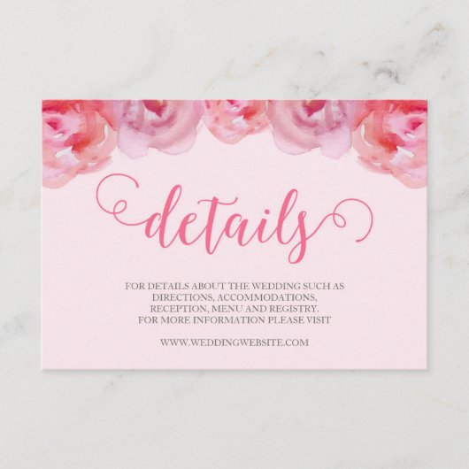 Rosa Aquarellfarben Rose Blumenzwiebeldetails Begleitkarte (Vorderseite)