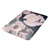 Rosa Aquarellfarben Rose Dunkelblau Badematte (Schrägansicht)