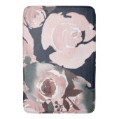 Rosa Aquarellfarben Rose Dunkelblau Badematte (Vorderseite Vertikal)