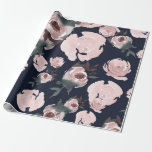 Rosa Aquarellfarben Rose Dunkles Navy Blue Floral  Geschenkpapier<br><div class="desc">Packpapier</div>