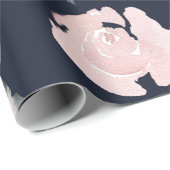 Rosa Aquarellfarben Rose Dunkles Navy Blue Floral  Geschenkpapier (Rolleneckpunkt)
