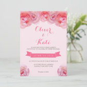 Rosa Aquarellfarben Rose Einladung zur Blumenhochz (Stehend Vorderseite)