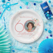 Rosa Aquarellfarben Rose Foto Floral 60. Geburtsta Pappteller (Party)