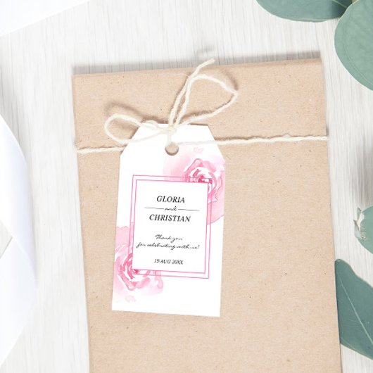 Rosa Aquarellfarben Rose Gastgeschenk Hochzeit und Geschenkanhänger