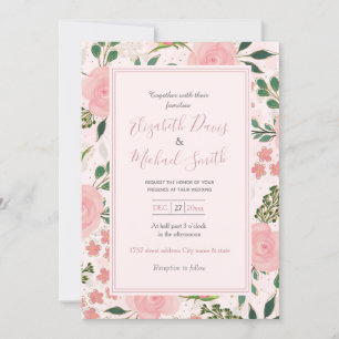 Rosa Aquarellfarben Rose Gold Kontur Design Einladung