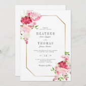 Rosa Aquarellfarben Rose Goldrahmen Hochzeit Einladung (Vorne/Hinten)