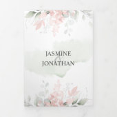 Rosa Aquarellfarben Rose Grün Blätter Dreifach Gefaltete Einladung (Cover)