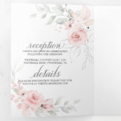 Rosa Aquarellfarben Rose Grün Blätter Dreifach Gefaltete Einladung (Innen Erste Seite)