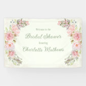 Rosa Aquarellfarben Rose Grün Brautparty Banner (Horizontal)