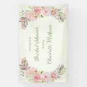 Rosa Aquarellfarben Rose Grün Brautparty Banner (Vertikal)