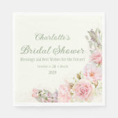 Rosa Aquarellfarben Rose Grün Brautparty Serviette (Vorderseite)