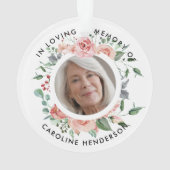 Rosa Aquarellfarben-Rose im Love Memory Foto Ornament (Rückseite)